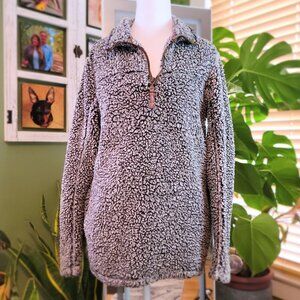 Alpine Sherpa Fleece Pullover Gray Cozy Textured Quarter-Zip | Size: Smal